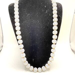 Monet Signed Vintage White Enamel Filigree Bead Gold Tone Necklace